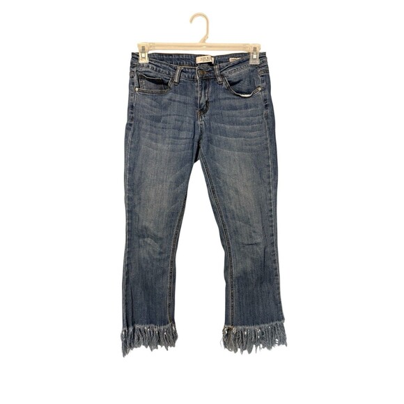 Judy Blue Cropped Jeans Size 9/29 Fringe Blue Stretch 30” Waist - Picture 1 of 5